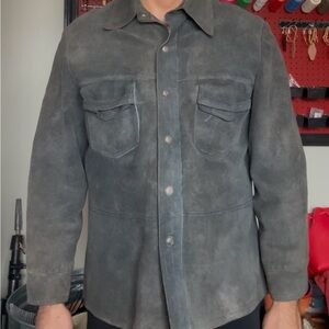Gray Lightweight Shirt Jacket Waxed Suede